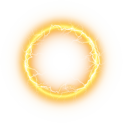 Yellow Ball lightning on a transparent background. Abstract electric lightning strike. Light flash, thunder, spark. PNG.